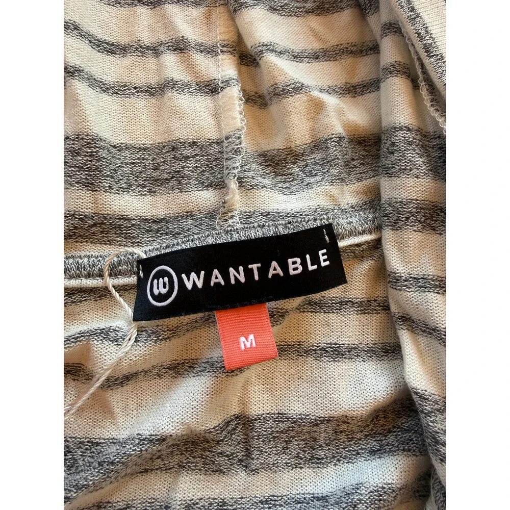 Wantable Striped Hooded Cardigan Women‎ M Grey White NEW Duster Open Front